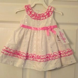 New with tags, Bonnie Jean Baby, white and pink trim eyelet sleeveless dress